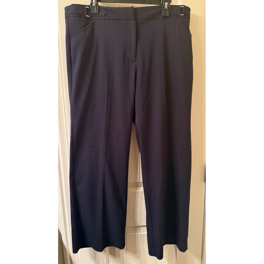 Christopher & Banks Navy Blue Flat Front Pants Trousers Womens 16 Career Stretch